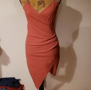 NWOT Mind Code Juniors Jr. Large Bodycon Asymmetrical Dress Dusty Peach Dance
